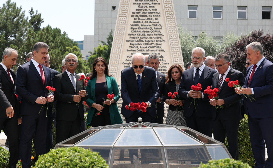 TBMM Başkanı Kurtulmuş, 15 Temmuz'da Meclis'te Bombalanan Alanlara Karanfil Bıraktı