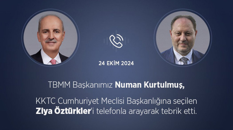 TBMM BAŞKANI KURTULMUŞ, KKTC MECLİS BAŞKANLIĞINA SEÇİLEN ÖZTÜRKLER’İ TEBRİK ETTİ