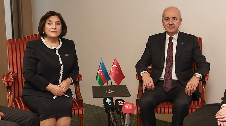 TBMM BAŞKANI KURTULMUŞ, AZERBAYCAN MİLLİ MECLİS BAŞKANI GAFAROVA İLE GÖRÜŞTÜ